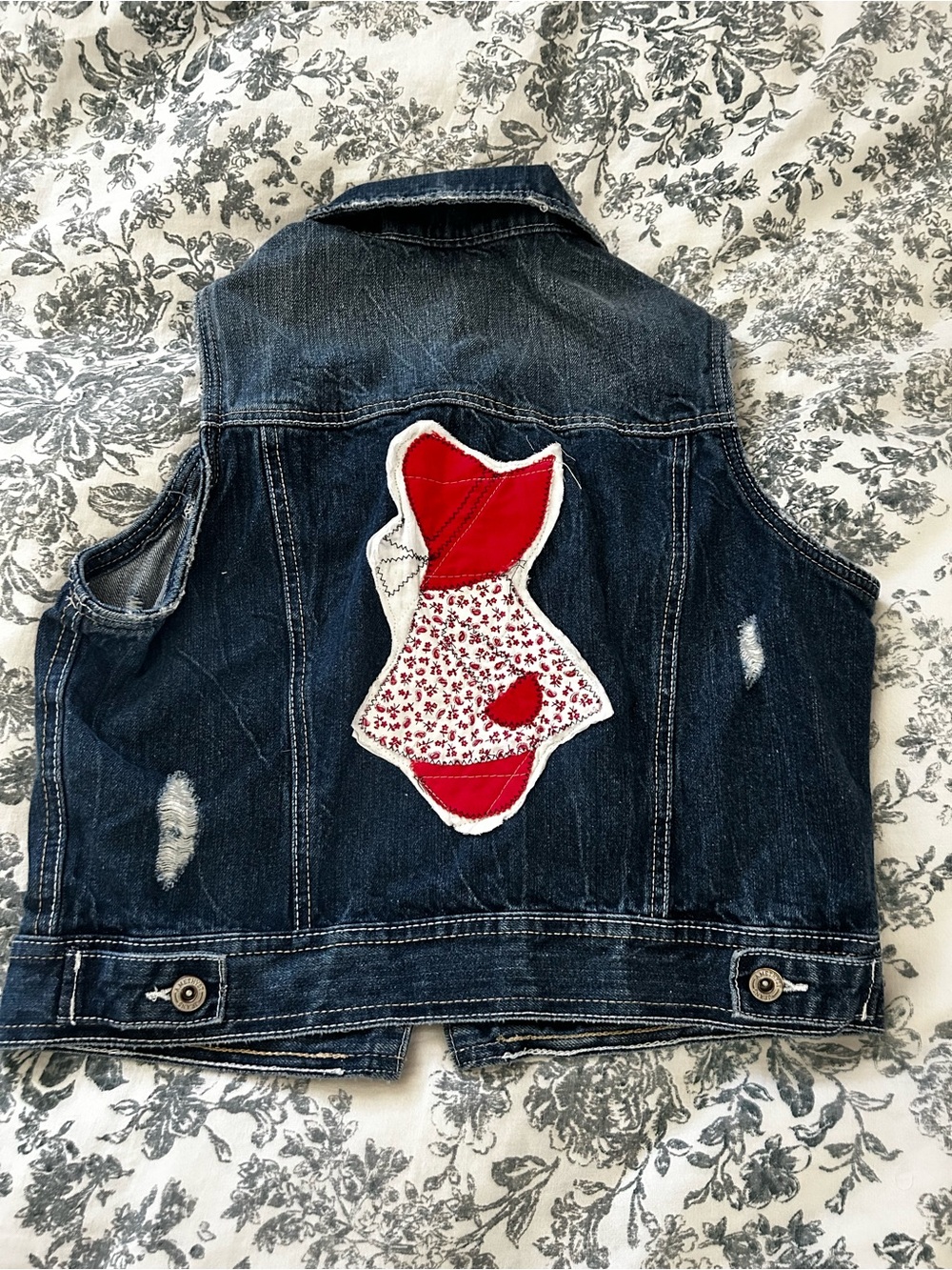 Amethyst Jeans Denim Vest with vintage quilt sunbonnet sue appliqué